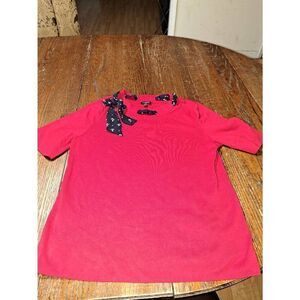 LP Talbots Pink Re Blue White  Short Sleeve Nautical Knit Pullover Sweater Shirt